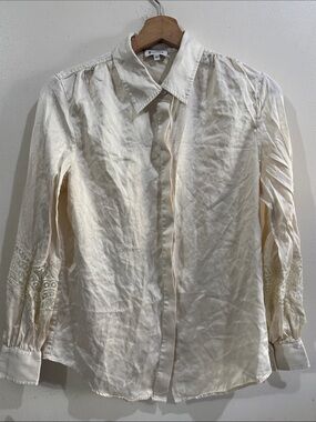 Lilysilk Women's Cream Button-Down Shirt with Lace Sleeve Detail